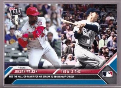 Jordan Walker Cardinals Ties Ted Williams Hit Streak 2023 Topps Now 87 Blue /49 - Image 1 of 2