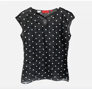 Valentino Night vintage silk blouse in black with white polkadots - Size L - Picture 1 of 4
