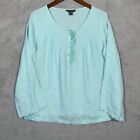 Tommy Bahama Linen Blouse Womens Medium Green Lace Accent Floral 
