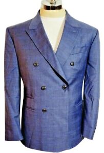 James Tattersall Kings Cross Double Breasted Blue Check Slim Fit Sports Coat 44R