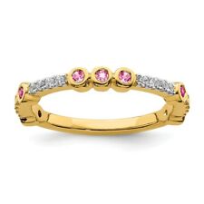 14K Yellow Solid Gold Pink Tourmaline and Diamonds Stackable Expressions Rings