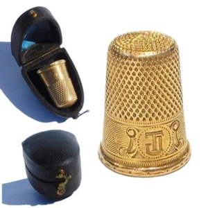 Beautiful Antique French 18K Solid Gold Thimble In Case Sewing Tool 19th C - Picture 1 of 11