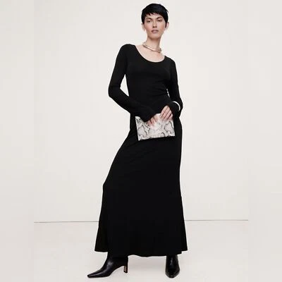 NWT! BANANA REPUBLIC WOMENS BLACK CREPE KNIT SCOOP-NECK MAXI DRESS - MEDIUM - Image 1 of 3