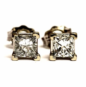 New GIA 10k white gold .68ct SI2 H princess diamond stud earrings Natural - Picture 1 of 10