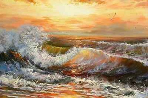 LMOP1475L Handmade Painted Fine Sea Wave Seascape Oil Painting Art On Canvas - Picture 1 of 2