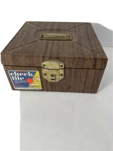 Ballonoff USA Vintage 1960's Wood Grain Tin Porta Check File Box - Picture 1 of 6
