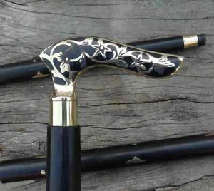 Antique Brass Victorian Head Handle Wooden Vintage Style Walking Stick Cane gift - Foto 1 di 6