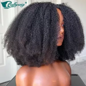 V Part Human Hair Wigs With Clips No Leave Out Afro Kinky Curly Wig Glueless Wig - Picture 1 of 9