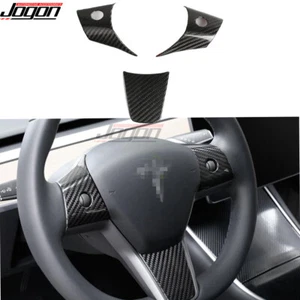 2017 2018-2021 FOR TESLA MODEL 3 MODEL Y CARBON STEERING WHEEL TRIM BUTTON COVER - Picture 1 of 10