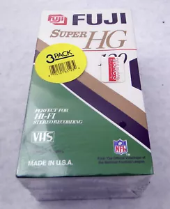 Paquete de 3 cintas VHS estéreo de alta fidelidad Fuji Super HG T120 6 horas selladas de fábrica - Imagen 1 de 5