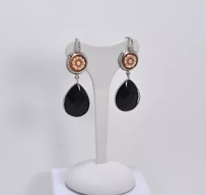 ORECCHINI IN ARGENTO 925 CON ZIRCONI CAMMEI CORNEOLA FIORE GOCCE ONICE AGHT 0343 - Foto 1 di 3