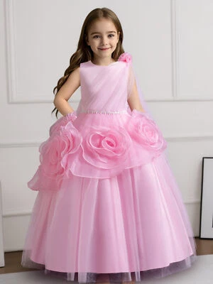 Kids Princess Flower Girls Mesh Dress Pageant Bridesmaid Formal Party Ball Gown - Image 1 of 4