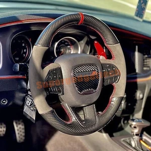 Glossy Carbon Fiber&Suede Steering Wheel Stitch on Wrap Cover For Dodge Charger - Picture 1 of 7