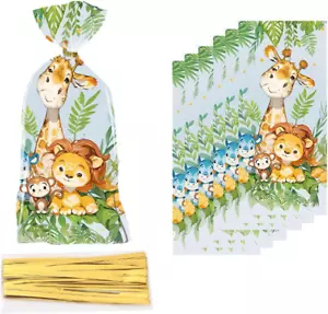 50PCS Safari Cellophane Treat Bags Goodie Bags Cute Jungle Animals Party Favor B - Picture 1 of 5