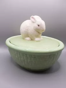 Easter Bunny Rabbit Green Candy Trinket Dish Basket Lid Spring Decoration - Picture 1 of 7