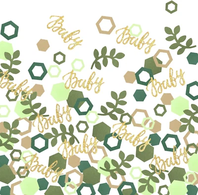 Decoración de mesa de confeti verde para baby shower brillo dorado bebé Birthda Foto 1 de 4