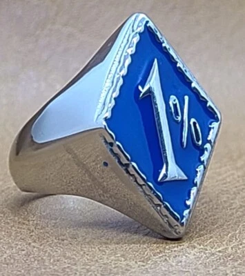 1% One Percent Blue Motorcycle Outlaw Biker Stainless  Ring  Sizes 7 thru 16 - Image 1 of 4
