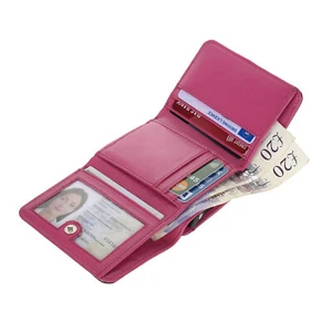 Portafoglio da donna RFID vera pelle portamonete donna corto porta carte monete - Foto 1 di 8