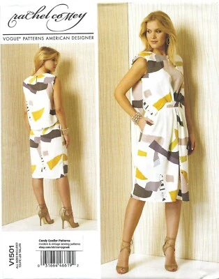 Vogue V1501 RACHEL COMEY Sleeveless Mock-Tuck Pleated Dress Sz 6-14 UNCUT - Image 1 of 4