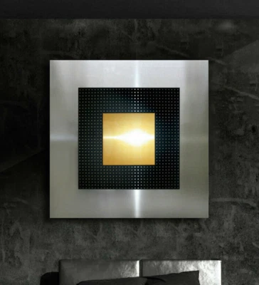 Originale Astratto Metallo Immagine Moderno Nero Oro Argento Oltre Divano XXL - Immagine 1 di 4