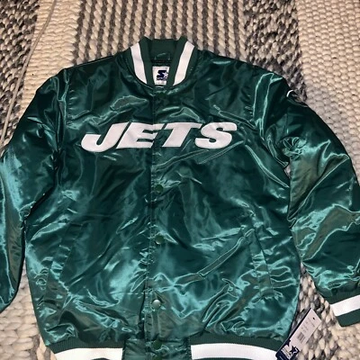 Chaqueta de satén a presión completa estilo vintage Starter New York Jets para hombre talla 2XL Foto 1 de 4