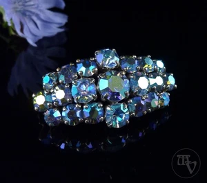 Original Vintage Brosche Strassbrosche mit blauen Steinen Aurora Borealis - Picture 1 of 6