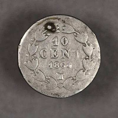 1864 M Mexico Empire of Maximilian Silver 10 Centavos -Mount Removed- - Image 1 of 4