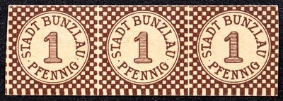 BUNZLAU / BOLESŁAWIEC 1920 Tira de 3x1 Pfennig muy pequeña Alemania Notgeld Polonia Foto 1 de 2