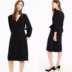 Neu mit Etikett J Crew schwarzes Wickelkleid Krepp 3/4-Ärmel Größe 14 Midi Karriere Arbeit Büro - Bild 1 von 15