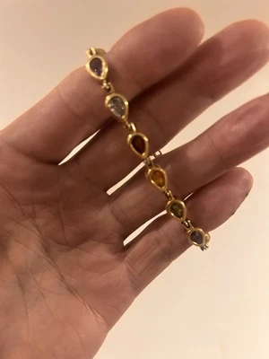 15.4g 14k Solid Yellow Gold Natural Semi Precious Multicolor Gemstone Bracelet 7 - Image 1 of 4