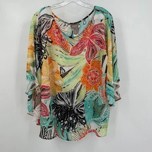Poncho Floral Tropical Transparente Chicos Mujer L XL Top Resort Crucero Playa Vacaciones - Imagen 1 de 8