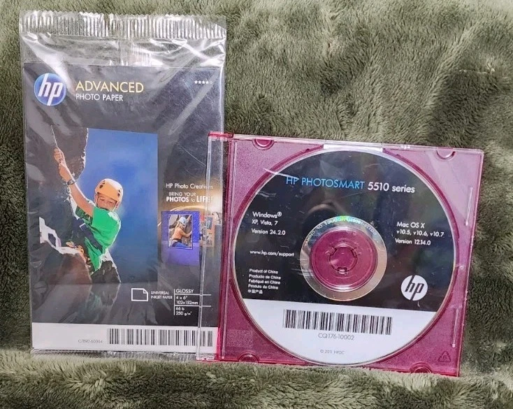 HP Photosmart Printer 5510 Series HP5510 Windows /MAC CD Disc W/ 4x6 Paper  - Image 1 of 1