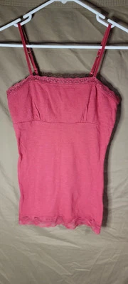 Camiseta sin mangas Y2K SO para mujer mediana roja forrada con camisola ribete de encaje 100 % algodón cuadrada Nk Foto 1 de 4