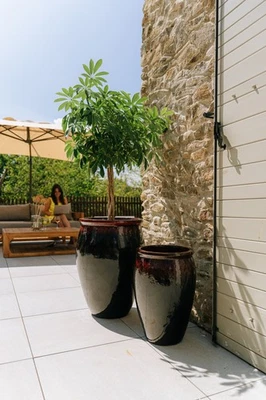 Blumentopf Terrakotta Stil Pflanzkübel Keramik Übertopf Rund Schwarz-Rot... - Bild 1 von 4