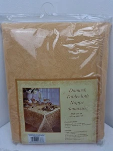 Darice Gold Damask Pointsettia Tablecloth 59" X 84" Rectangle Polyester Holiday - Picture 1 of 7