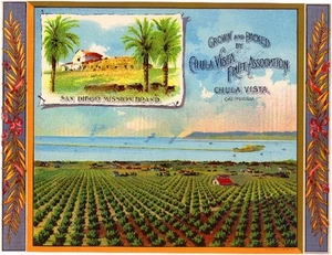 Chula Vista San Diego Mission Lemon Citrus Fruit Crate Label Vintage Kunstdruck - Bild 1 von 1