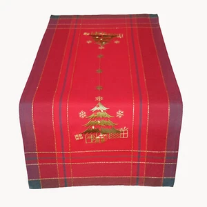 Tischläufer 40x90 cm WEIHNACHTSBAUM rot kariert mit Stickerei Weihnachten Winter - Bild 1 von 6