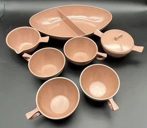 VTG Marcrest Melmac Melamine 8pc Set Mauve Brown Cream Sugar Divided Dish 4 Cups - Picture 1 of 10