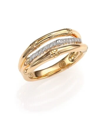 ANILLO JOHN HARDY ORO AMARILLO 18KT BAMBÚ TRES FILAS DIAMANTES 6,5 Foto 1 de 4