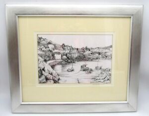 Elizabeth Clarke Signed Print in Frame of Coverack Harbour