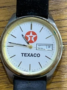 Elegant Selco Geneve Texaco Day/Date Quartz Gents Leather Watch -35mm -Works - Picture 1 of 4