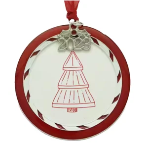 Picture Frame Ornament Removable Date Circle Red White Christmas Gift DIY 2.5" - Picture 1 of 24