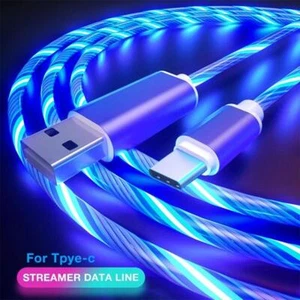 Android/TypeC Schnelle Ladekabel LED Luminous Glow Fließende USB Kabel Bunte T4 - Zdjęcie 1 z 14