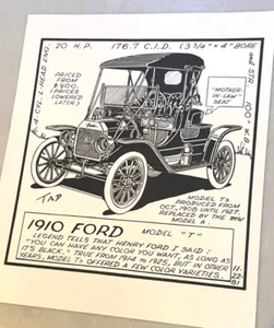 1910 Model T Ford Picture Drawing and History Description 1908-1927 Henry Auto - Picture 1 of 3