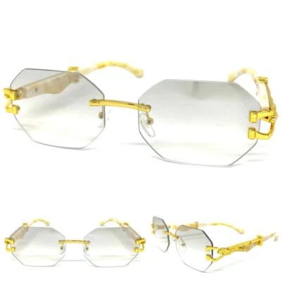 Classy Elegant Modern Retro Clear Lens Slight Tint SUNGLASSES Rimless Gold Frame - Image 1 of 4