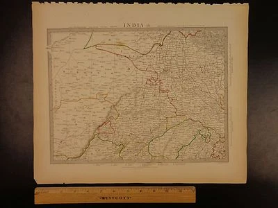 1844 HERMOSO enorme mapa a color de la India Delhi Bundelcund Jaipur Hindustan ATLAS Foto 1 de 4
