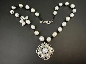 Silpada N2327 Sterling Silver Foliage Pendant Freshwater Pearl Necklace 17'' - Picture 1 of 9