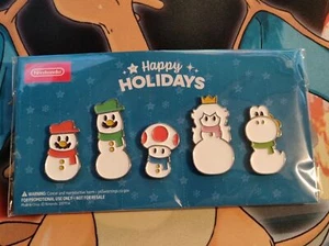 Mario & Friends Winter Snowman Promotional pins Peach Luigi Yoshi Toad Luigi - Picture 1 of 2