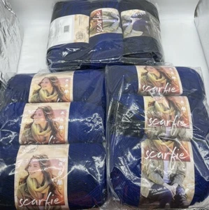 Lion Brand Scarfie Yarn "Black/Royal" 9 Skeins #1088 - Picture 1 of 5
