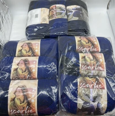 Lion Brand Scarfie Yarn "Black/Royal" 9 Skeins #1088 - Image 1 of 4
